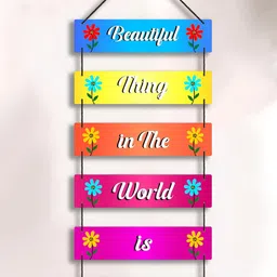Home Delight Blue & Yellow Printed Wooden Wall Hanging-image-33