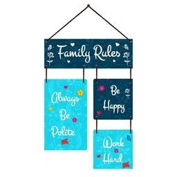 Home Delight Blue & White Printed Wooden Wall Hanging-image-85