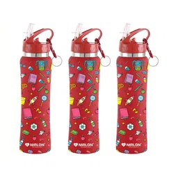 NIRLON Red Printed 3 Pieces Stainless Steel Single Wall Vacuum Sippers 750 ml Each-image-92