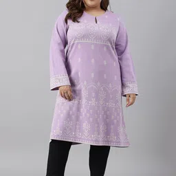 W Women Plus Size Ethnic Motifs Printed Keyhole Neck Floral Kurta-11