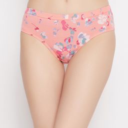 Clovia Women Peach-Coloured & Blue Floral Printed Cotton Hipster Briefs-55