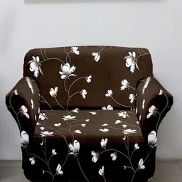 Kuber Industries Brown & White Printed Stretchable Single Seater Sofa Cover-43