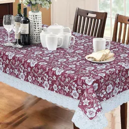 Dakshya Industries Rust-Colored & White Floral Printed 6-Seater Table Cover-38
