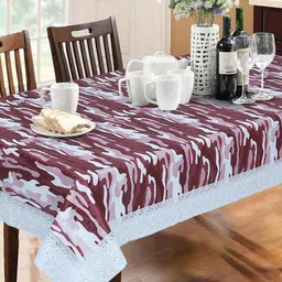 Dakshya Industries Rust-Coloured & White Army-Printed 6-Seater Table Cover-58