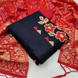 KALINI Black & Red Unstitched Dress Material-image-41