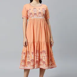 DUMMY SHAPE Floral Printed Cotton Maternity Feeding Fit & Flare Dress-picture-56