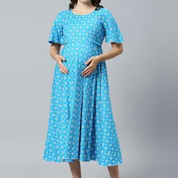 DUMMY SHAPE Ethnic Motifs Printed Maternity Fit and Flare Midi Dresses-image-52