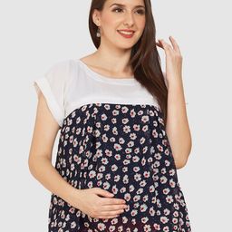 Mom For Sure by Ketki Dalal Maternity Floral Printed Extended Sleeves Georgette Top-image-71