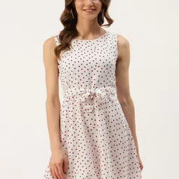 U&F Women White & Red Heart Print Crepe A-Line Dress-image-29