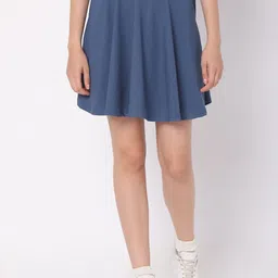 Smarty Pants Women Blue Solid Skater Skirts-34