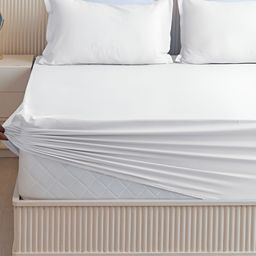 HOMEMONDE White 210 TC Fitted Queen Bedsheet With 2 Pillow Covers-image-13