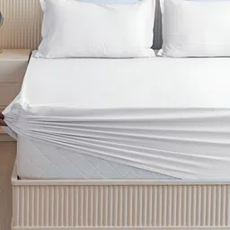 HOMEMONDE White 210 TC Cotton King Fitted Bedsheet With 2 Pillow Covers-25