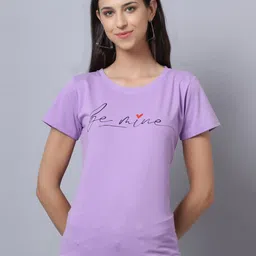 UnaOne Women Plus Size Lavender Typography Printed Slim Fit Cotton T-shirt-image-77