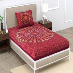 UNIQCHOICE Pink & White Printed Cotton 120 TC Single Bedsheet with 1 Pillow Covers-image-63