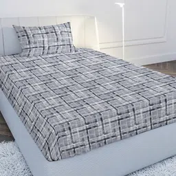 MAYFAIR HOMES LONDON Grey Geometric 120 TC Single Bedsheet with 1 Pillow Covers-picture-53