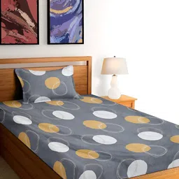Arrabi Grey & White Geometric 300 TC Single Bedsheet with Pillow Cover-43