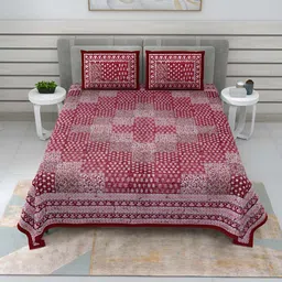 BED-SHEET.COM Maroon Ethnic Motifs Cotton 240 TC King Bedsheet with 2 Pillow Covers-picture-44