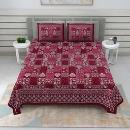 BED-SHEET.COM Maroon Ethnic Motifs Cotton 240 TC King Bedsheet with 2 Pillow Covers-picture-42