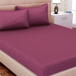SEJ by Nisha Gupta Burgundy Solid Flat 210 TC 1 King Bedsheet with 2 Pillow Covers-image-56