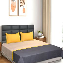 Saral Home Grey & Yellow Striped Cotton 210 TC Queen Bedsheet with 2 Pillow Covers-image-73