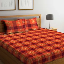 Arrabi Orange & Maroon Geometric 300 TC Super King Cotton Bedsheet with 2 Pillow Covers-picture-19