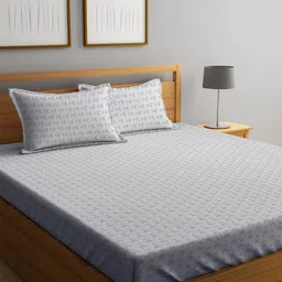 KLOTTHE Grey & White Geometric Printed 300TC Double King Bedsheet With 2 Pillow Covers-25