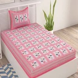 UNIQCHOICE Pink & White Ethnic Motifs Cotton 120 TC Single Bedsheet with 1 Pillow Cover-image-17
