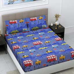 FABINALIV Blue & Red Printed 300 TC King Bedsheet with 2 Pillow Covers-image-31