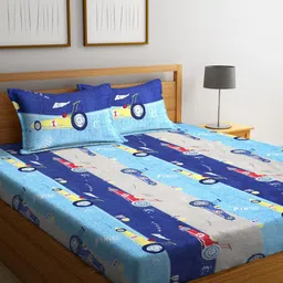 Arrabi Multicoloured Graphic Printed 300 TC King Bedsheet with 2 Pillow Covers-65