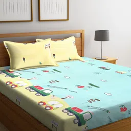Arrabi Multicoloured Graphic Printed 300 TC King Bedsheet with 2 Pillow Covers-17