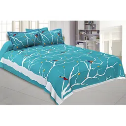 BED-SHEET.COM Blue Ethnic Motifs 144 TC Pure Cotton King Bedsheet & 2 Pillow Covers-image-30