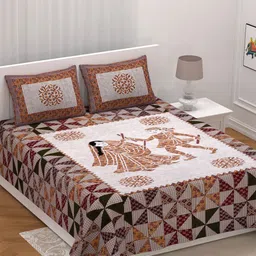 LIVING ROOTS White Ethnic Motifs Pure Cotton 300 TC King Bedsheet with 2 Pillow Covers-image-31