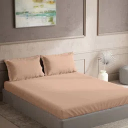TARA- Sparkling Homes Peach-Coloured Cotton 300 TC King Bedsheet With 2 Pillow Covers-16