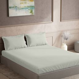 TARA- Sparkling Homes Cream-Coloured Cotton 300 TC King Bedsheet With 2 Pillow Covers-image-27