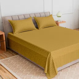 CURIOUS LIFESTYLE Gold-Toned Striped 300 TC King Bedsheet with 2 Pillow Covers-9
