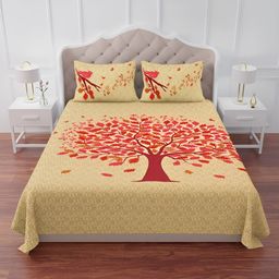 The Craft Monk Pink & Beige Printed Cotton 240 TC  King Bedsheet With 2 Pillow Covers-21