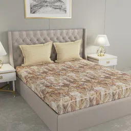 GM Brown & Beige Geometric 144 TC Cotton 1 Super Queen Bedsheet with 2 Pillow Covers-picture-17