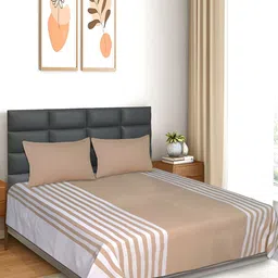 Saral Home Beige & White Striped 210 TC Cotton Queen Bedsheet with 2 Pillow Covers-image-20