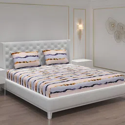 Moca By Monte Carlo Pink & Blue Striped 120 TC 2 Queen Bedsheet with 4 Pillow Covers-image-61