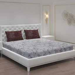 Moca By Monte Carlo Grey & Brown Floral 104 TC 2 Queen Bedsheet with 4 Pillow Covers-image-51