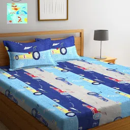 Arrabi Pack Of 2 Sea Green & Blue Graphic 300 TC 2 King Bedsheet with 4 Pillow Covers-10