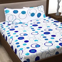 Story@home Pack Of 3 White & Blue 186 TC Cotton 3 Queen Bedsheet With 6 Pillow Covers-10