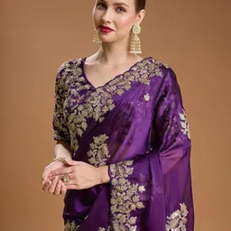 House of Pataudi Embellished Embroidered Art Silk Border Saree with Unstiched Blouse-18