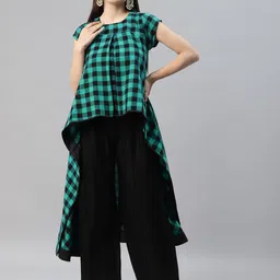 MBE Women Green & Black Checked High-Low Kurta-picture-42