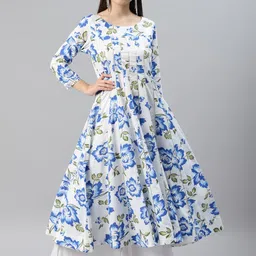 MBE Women White & Blue Floral Printed Floral Anarkali Kurta-image-24