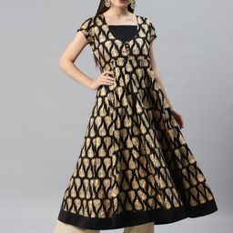 MBE Women Black & Beige Ethnic Motifs Printed Anarkali Kurta-image-61