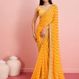 VAIRAGEE Leheriya Embroidered Georgette Saree-image-79
