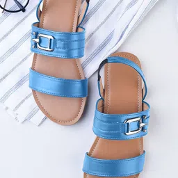 Street Style Store Women Blue Open Toe Flats with Buckles-image-32