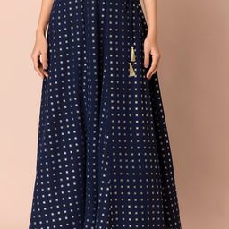 INDYA Women Navy Blue Ikat Foil Flared Skirt-15