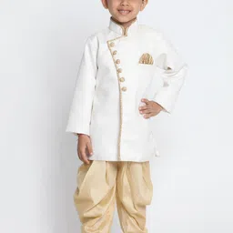 JBN Creation Boys Mandarin Collar Jute Sherwani & Dhoti Pant With Cap-86